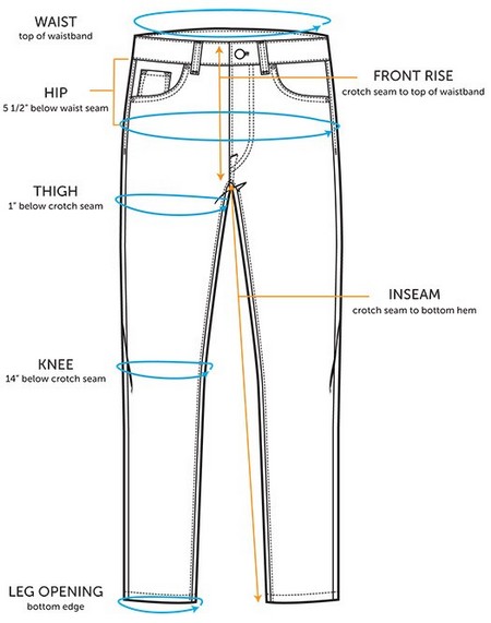 Размеры джинсов - схема измерения